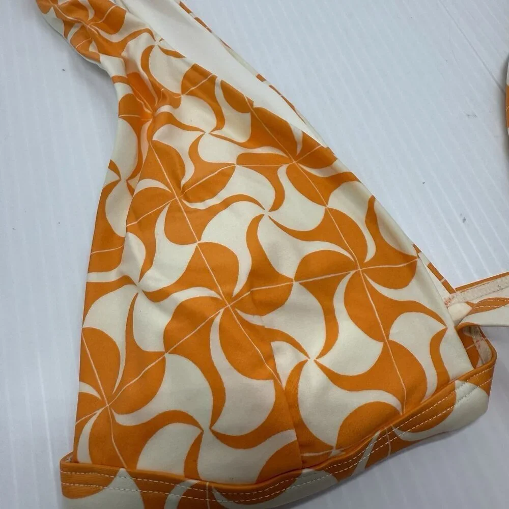 L Space Wrap Bikini Top Women's Orange White Avery Pool Vacation Size Medium